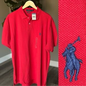 Ralph Lauren Men's Red Polo Shirt with Blue Logo